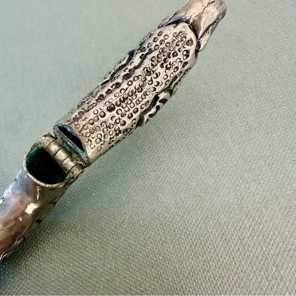 Vintage Artisan Elephant Snake Oxidized Sterling Silver Bangle Bracelet, Rare - Picture 7 of 10